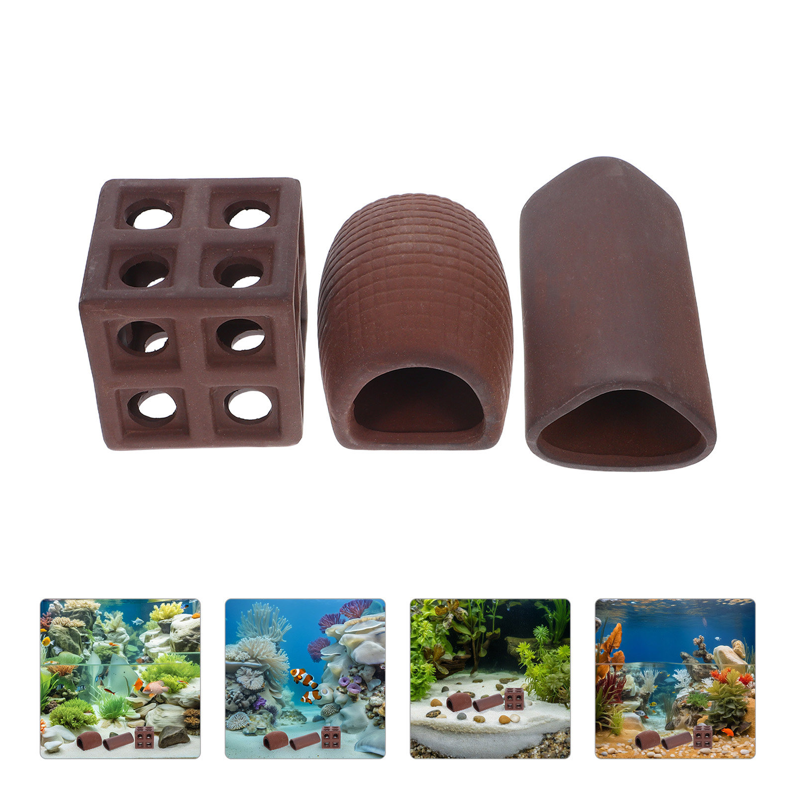 3Pcs Aquarium Decorative Rocke – обзор и цена Hide Cave Ceramic